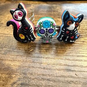 Sugar Skull  Cat and Skull Hair Clip